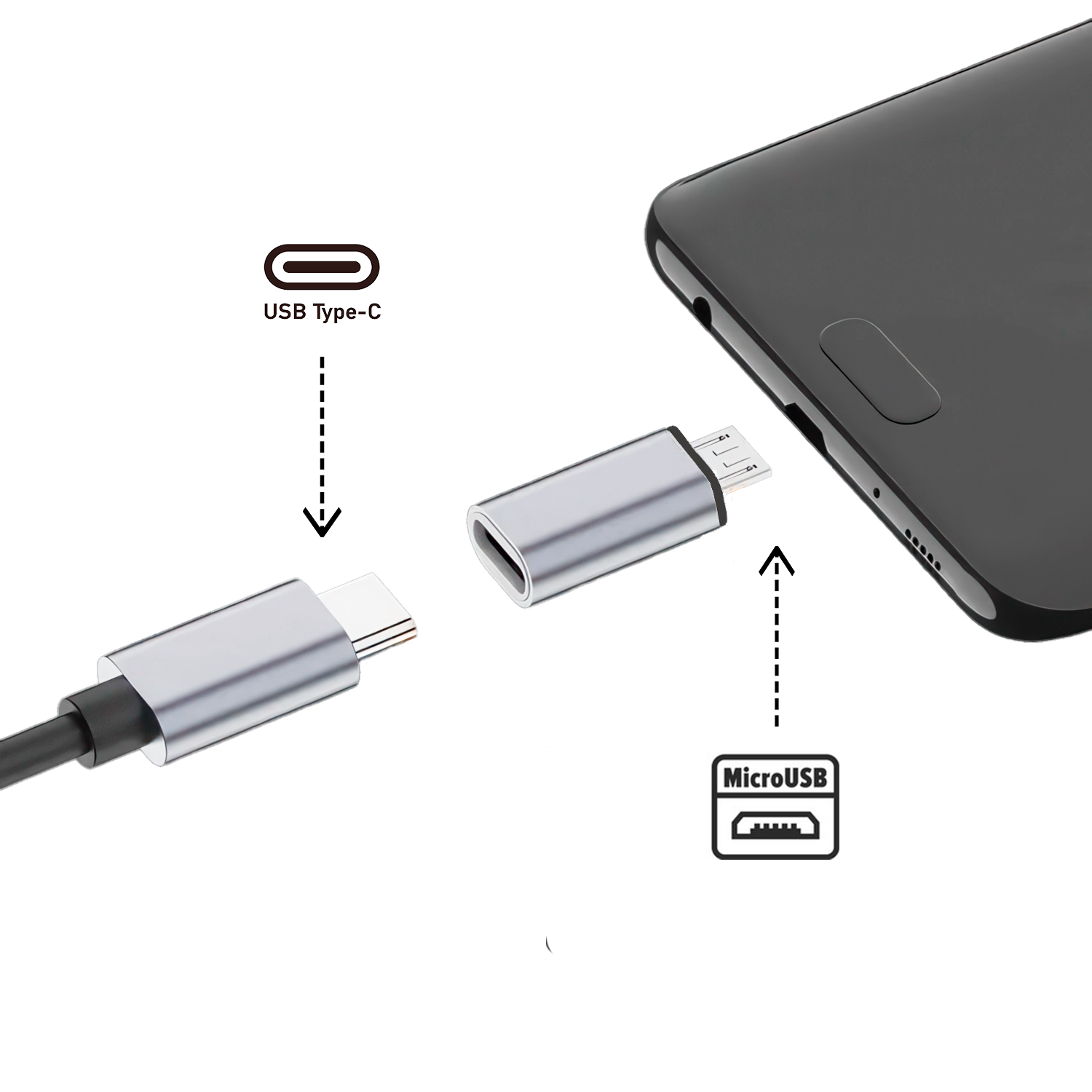 Adaptador USB tipo C 3.1 hembra a Micro USB macho  Gris