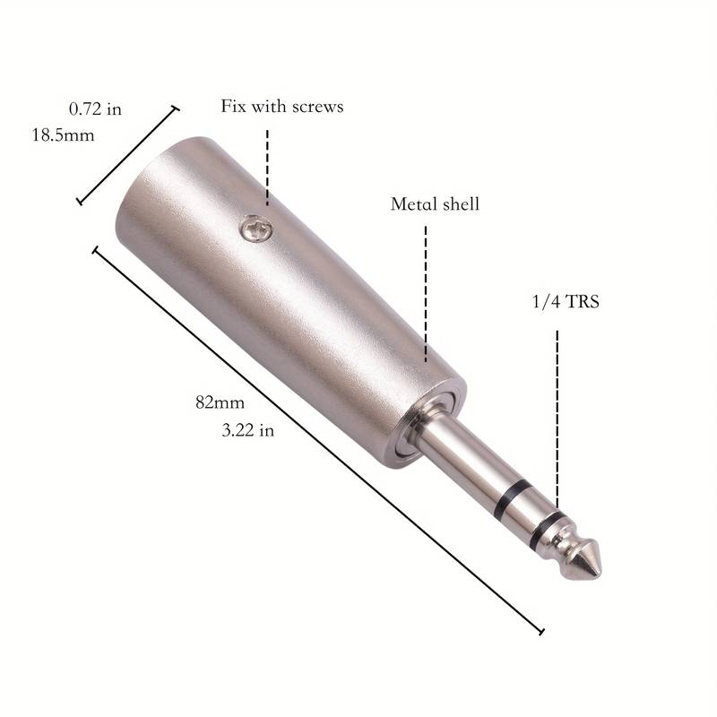 Adaptador XLR estereo 3 pin macho - jack 6.35 macho  Gris