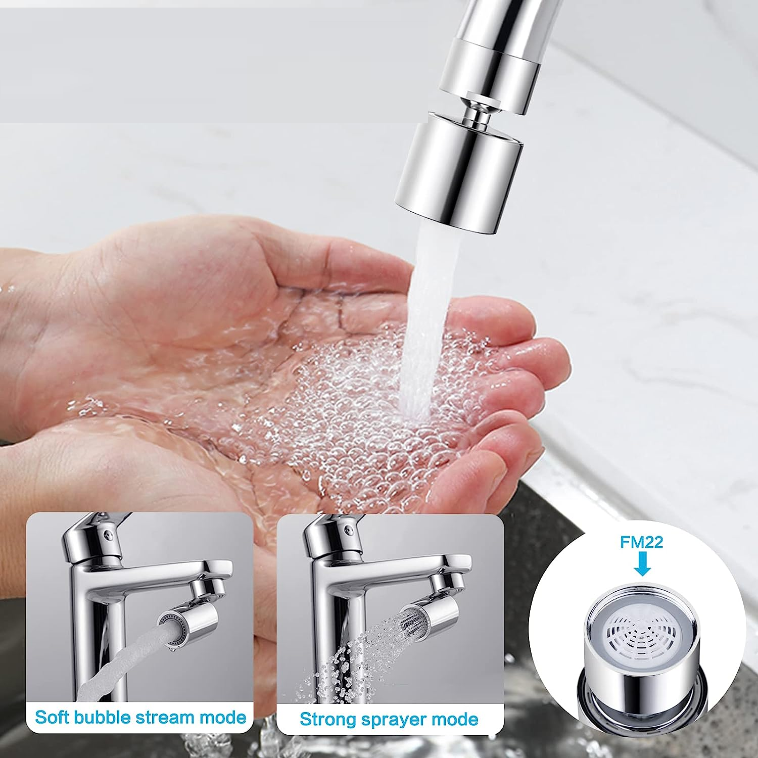 Aireador Grifo Cocina M22 y M24 de 2 modos agua  Plateado