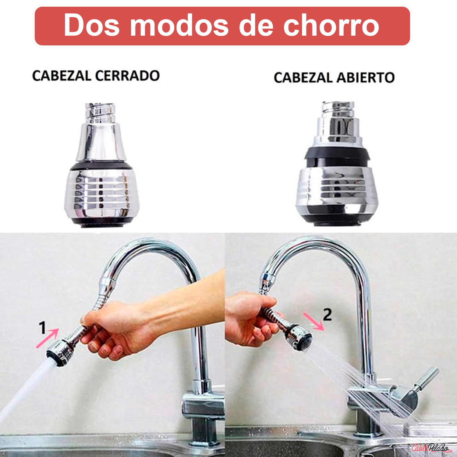 Alargador Aireador Para Grifo Cocina Flexible  Plateado