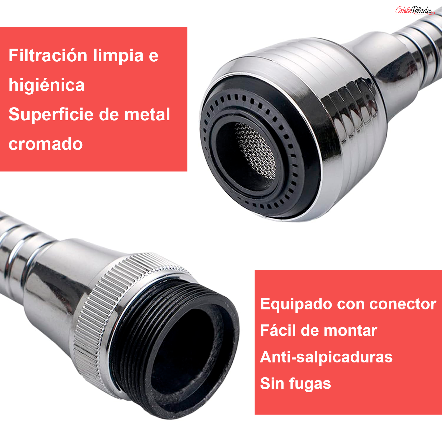 Alargador Aireador Para Grifo Cocina Flexible  Plateado