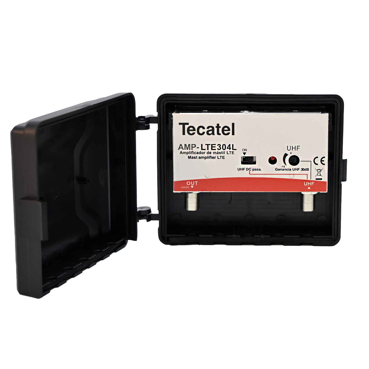Amplificador de mastil con ganancia 30dB 1e UHF exterior  Negro