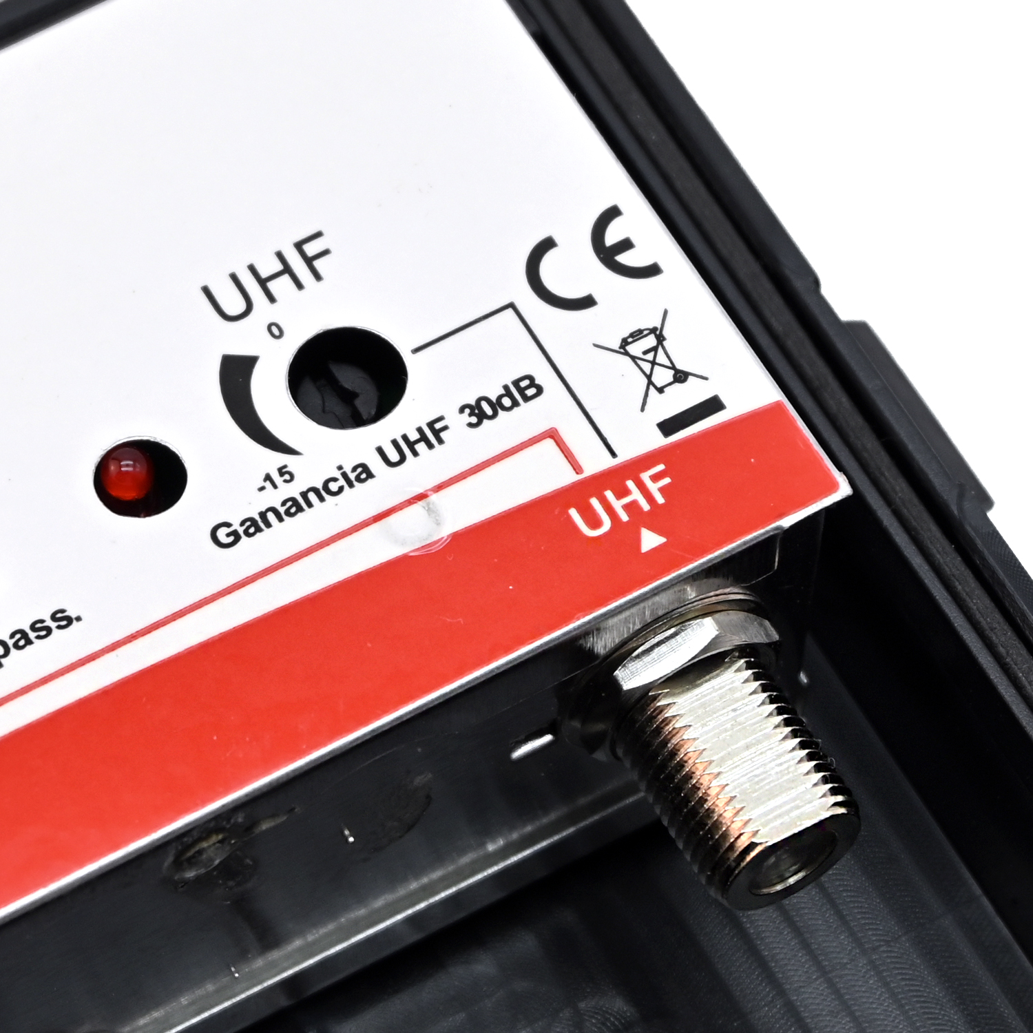 Amplificador de mastil con ganancia 30dB 1e UHF exterior  Negro
