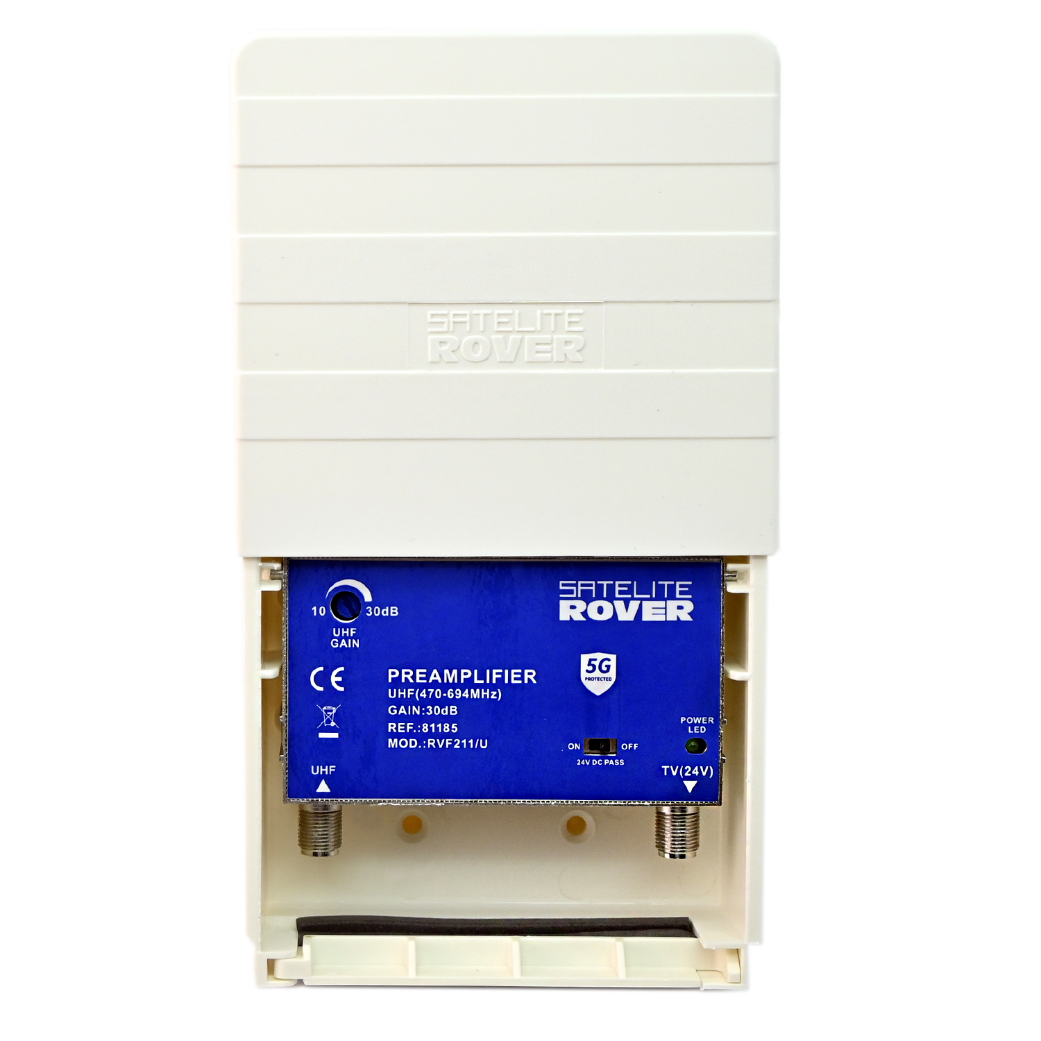 Amplificador de mastil con ganancia 30dB 1e UHF exterior  Blanco