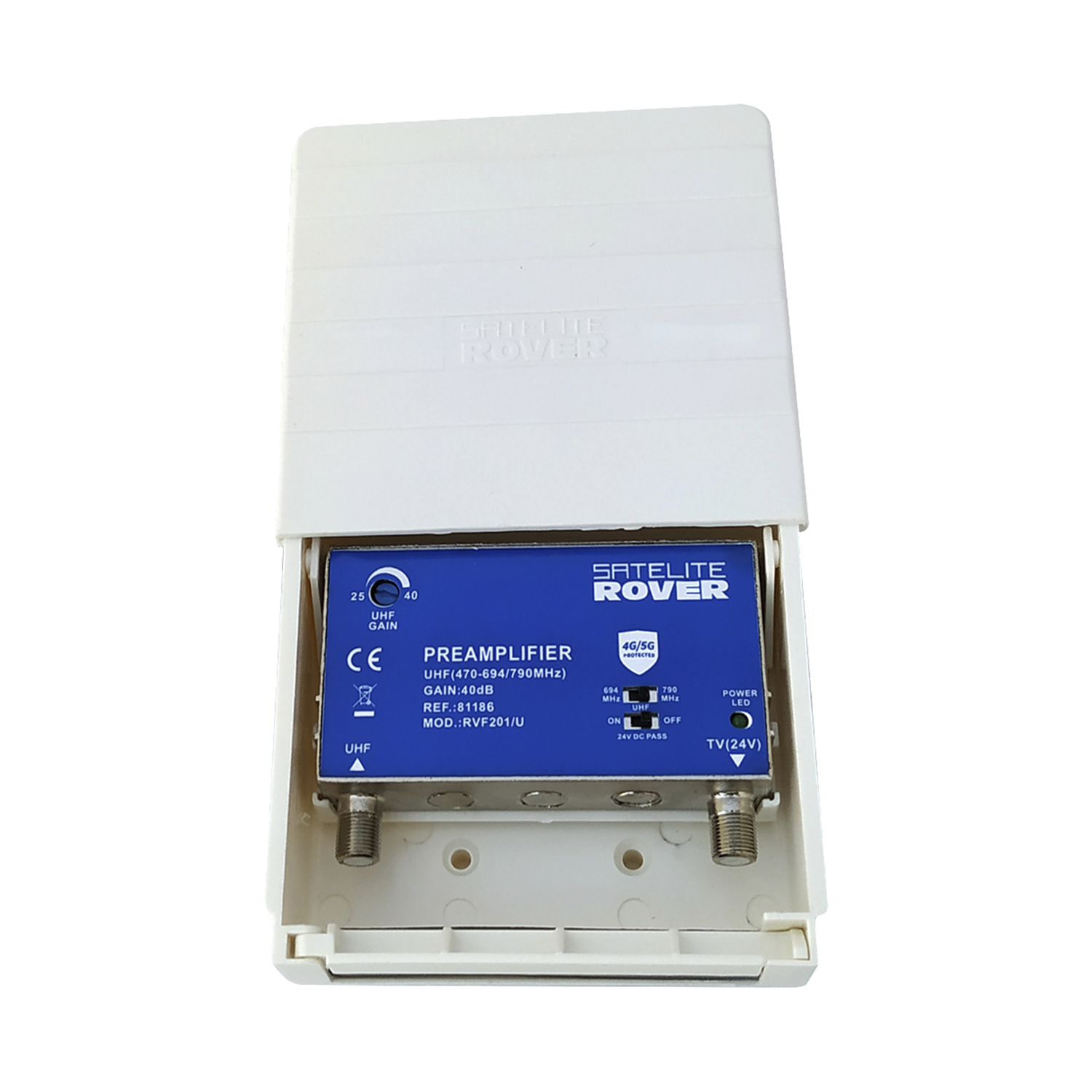 Amplificador mastil Max 40dB UHF 5G 40DB 1entrada 1 salida
