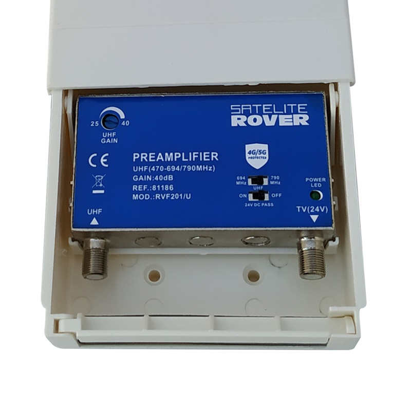 Amplificador mastil Max 40dB UHF 5G 40DB 1entrada 1 salida