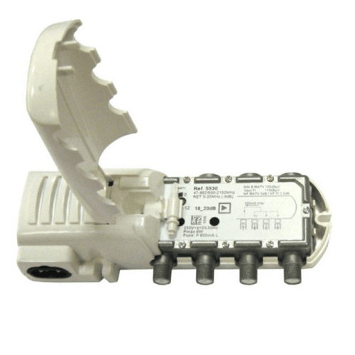 Amplificador TV Interior 2 salidas + TV 20 dB  Gris