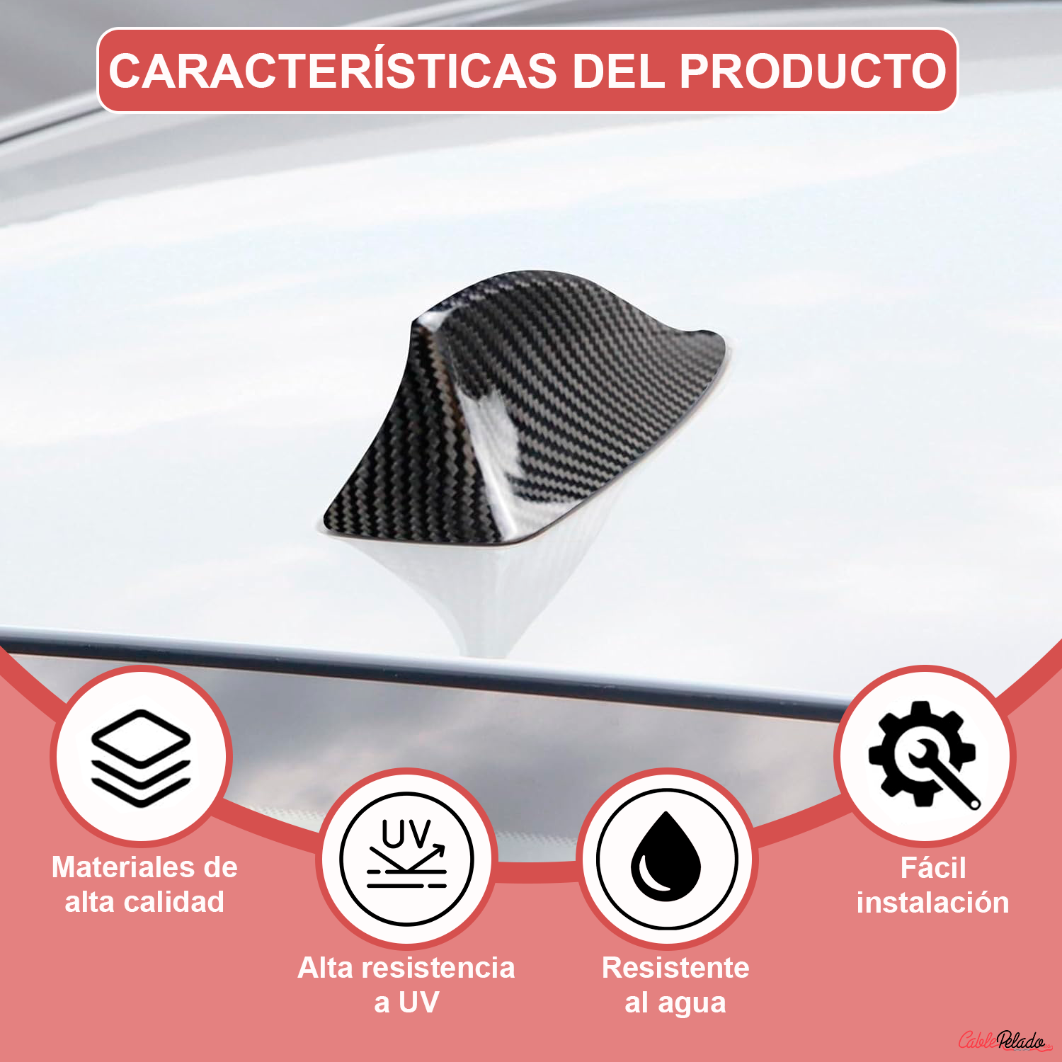 Antena Coche Estilo Aleta Tiburon Universal Fibra De Carbono  Negro