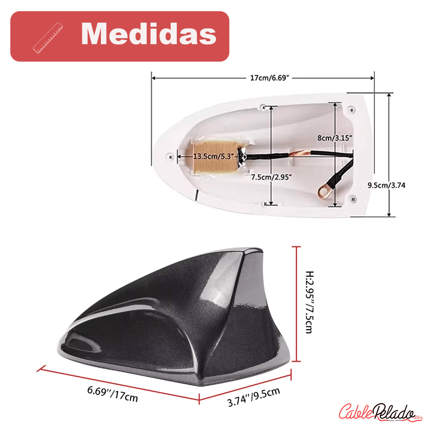 Antena Coche Estilo Aleta Tiburon Universal  Negro