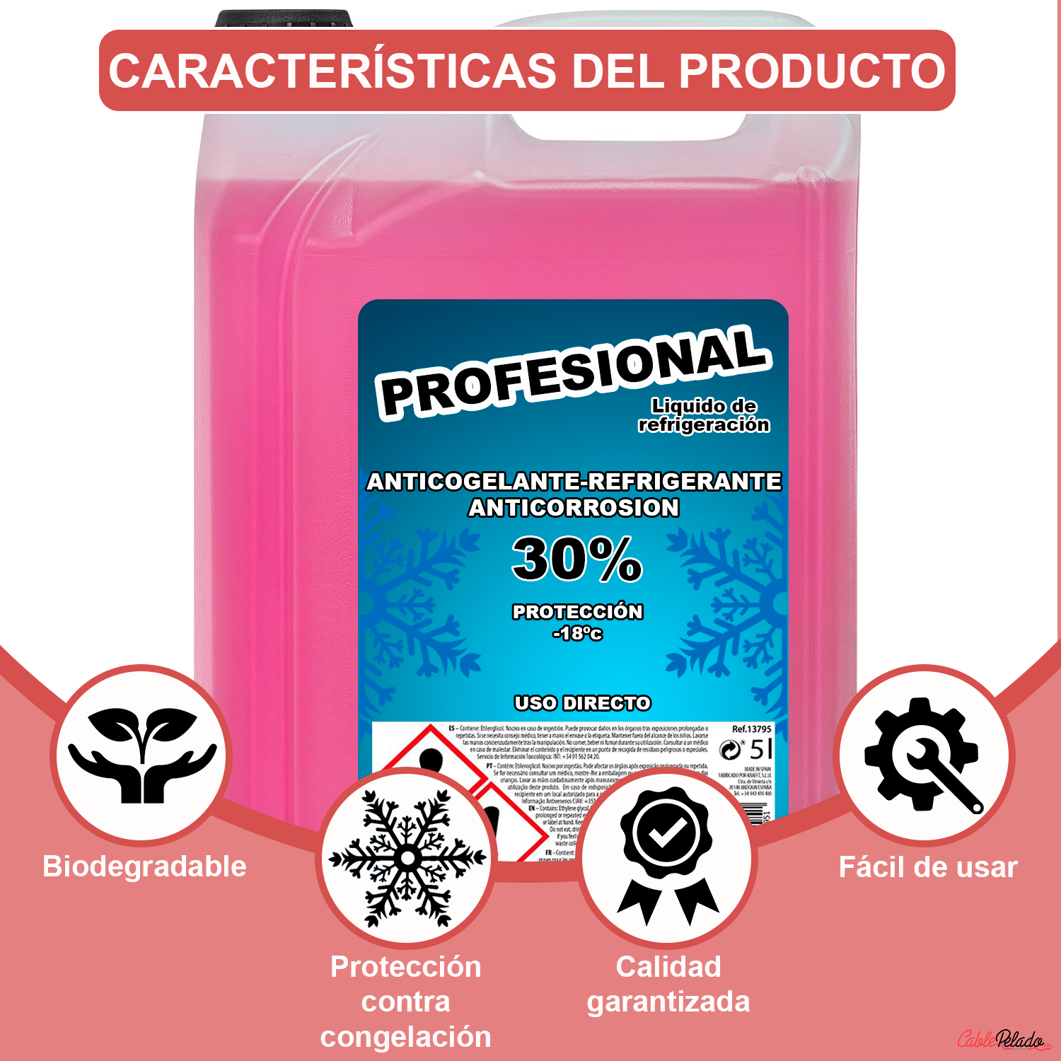 Anticongelante LÍquido Refrigerante 30% 5 Litros Rosa
