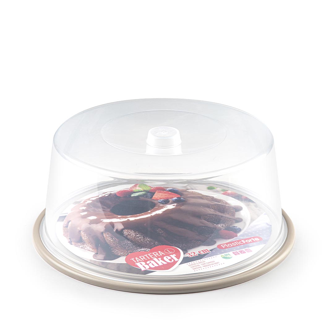 Bandeja pasteles tartera plastico 15 cm altura y diametro 34 cm Beige