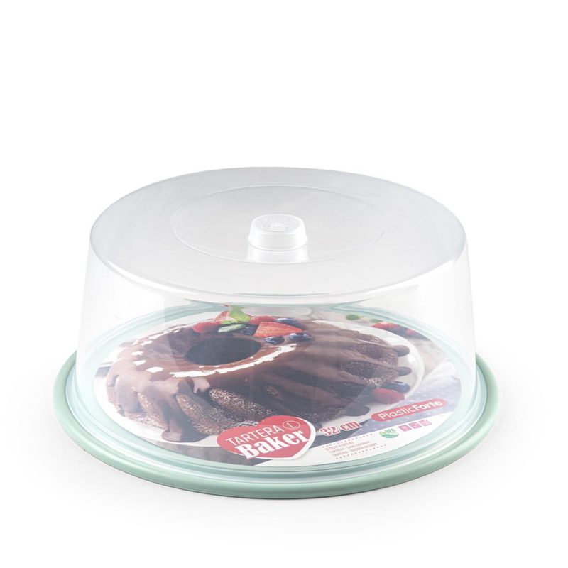Bandeja pasteles tartera plastico 15 cm altura y diametro 34 cm Verde claro