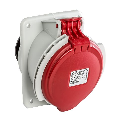 Base enchufe industrial hembra 3P+N+T 380V IP44 empotrar  Rojo 32 A