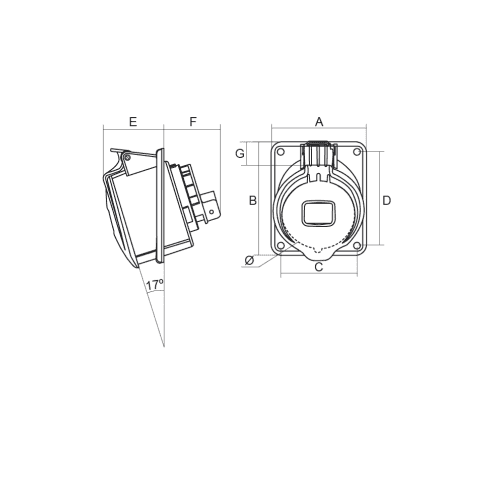 Base enchufe industrial hembra 3P+N+T 380V IP44 empotrar  Rojo 32 A