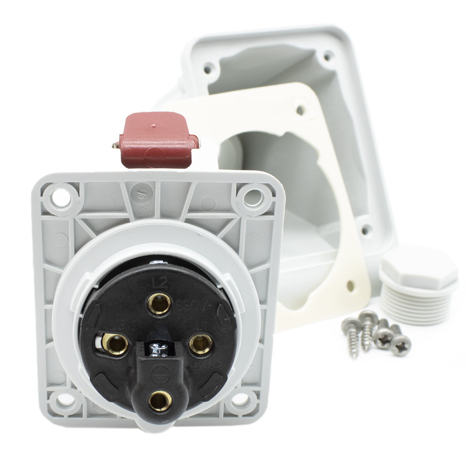 Base enchufe industrial hembra 3P+T 380V IP44 superficie  Rojo 16 A