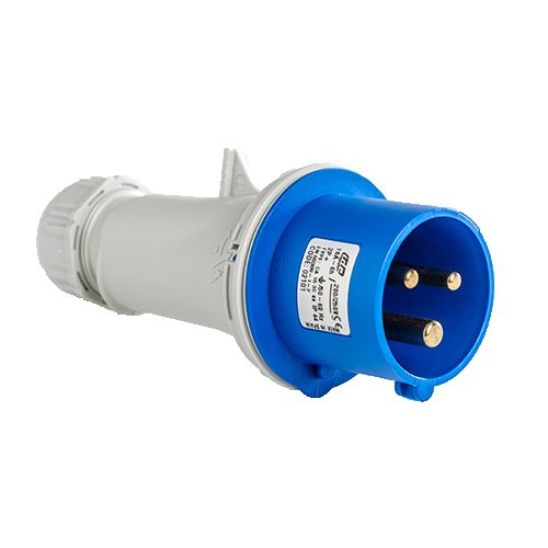 Base enchufe industrial macho 2P+T 250V IP44 aerea  Azul 16 A