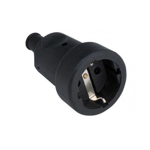 Clavija enchufe schuko recto goma hembra 16 A  Negro