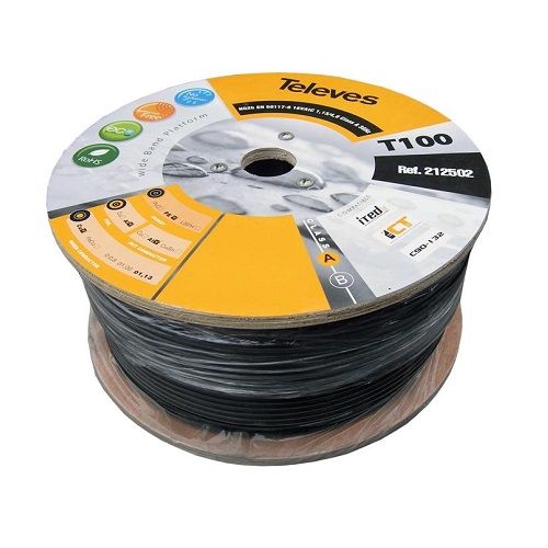 Bobina Coaxial Polietileno Clase A CU-CU 100 M Negro