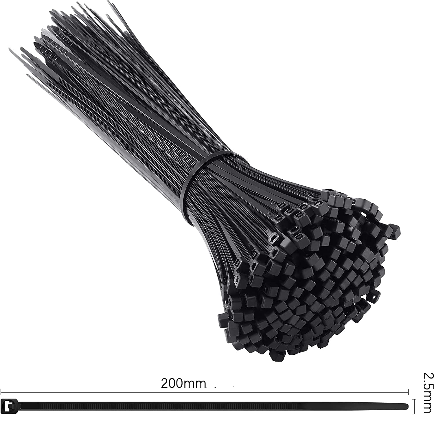 Bridas de nailon 100 uds 200 x 2.5 mm Negro