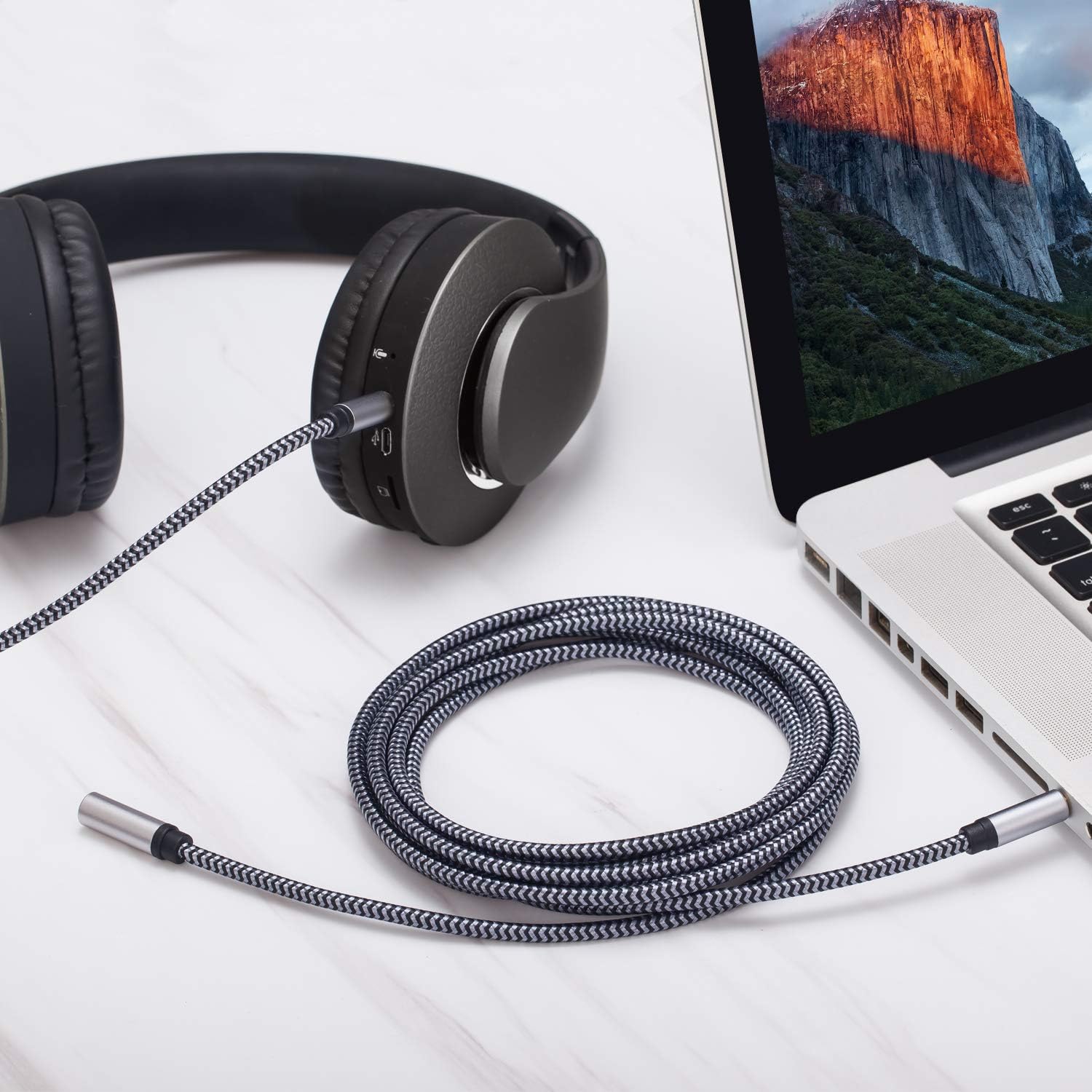 Cable alargador audio textil 4 pin jack 3.5 mm 5 M Plateado