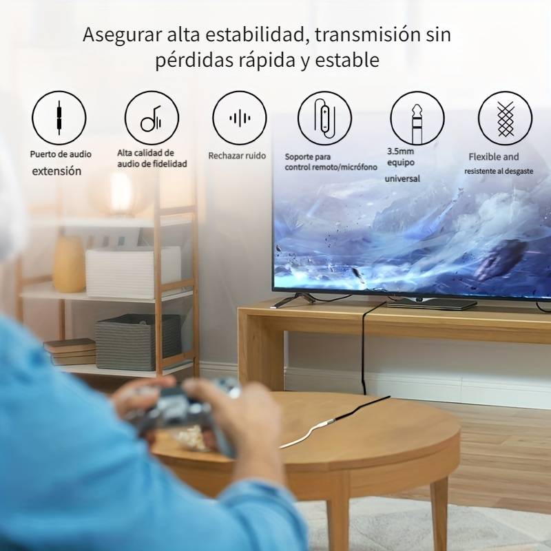 Cable alargador audio textil estéreo jack 3.5 mm 2 M Plateado