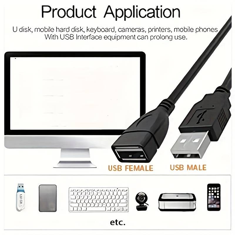 Cable alargador extensor USB 2.0 0.30 M Negro