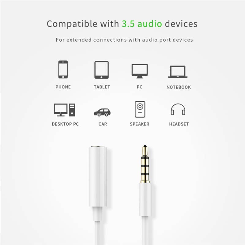 Cable alargador Jack 3.5 mm con microfono 4 pines 0.50 M Blanco