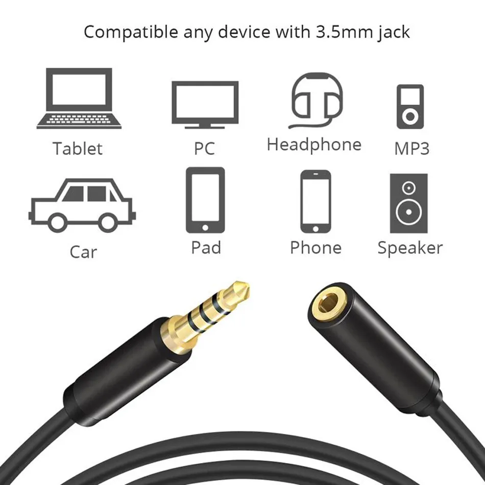 Cable alargador Jack 3.5 mm con microfono 4 pines 0.50 M Negro