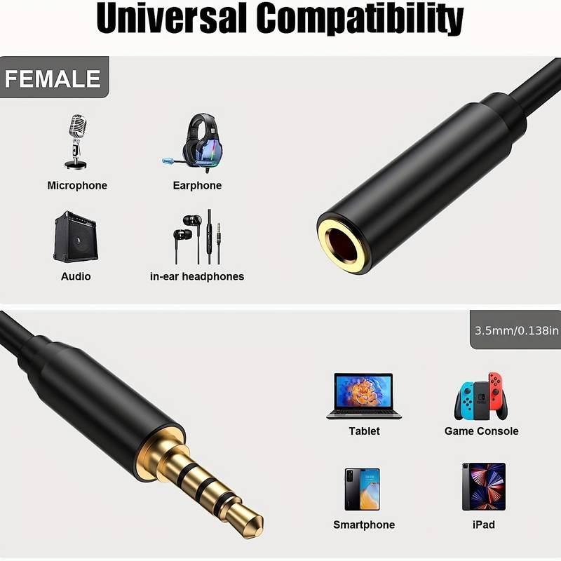 Cable alargador Jack 3.5 mm con microfono 4 pines 0.50 M Negro