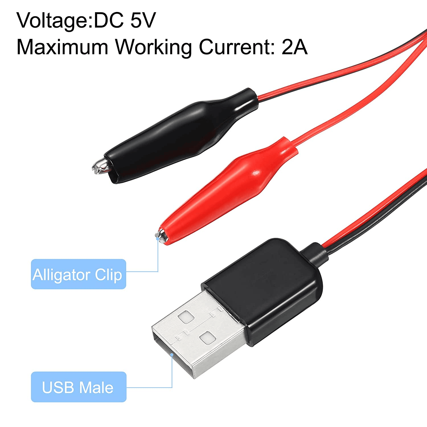 Cable alimentacion 5V USB macho a pinzas de cocodrilo 1 M rojo-negro