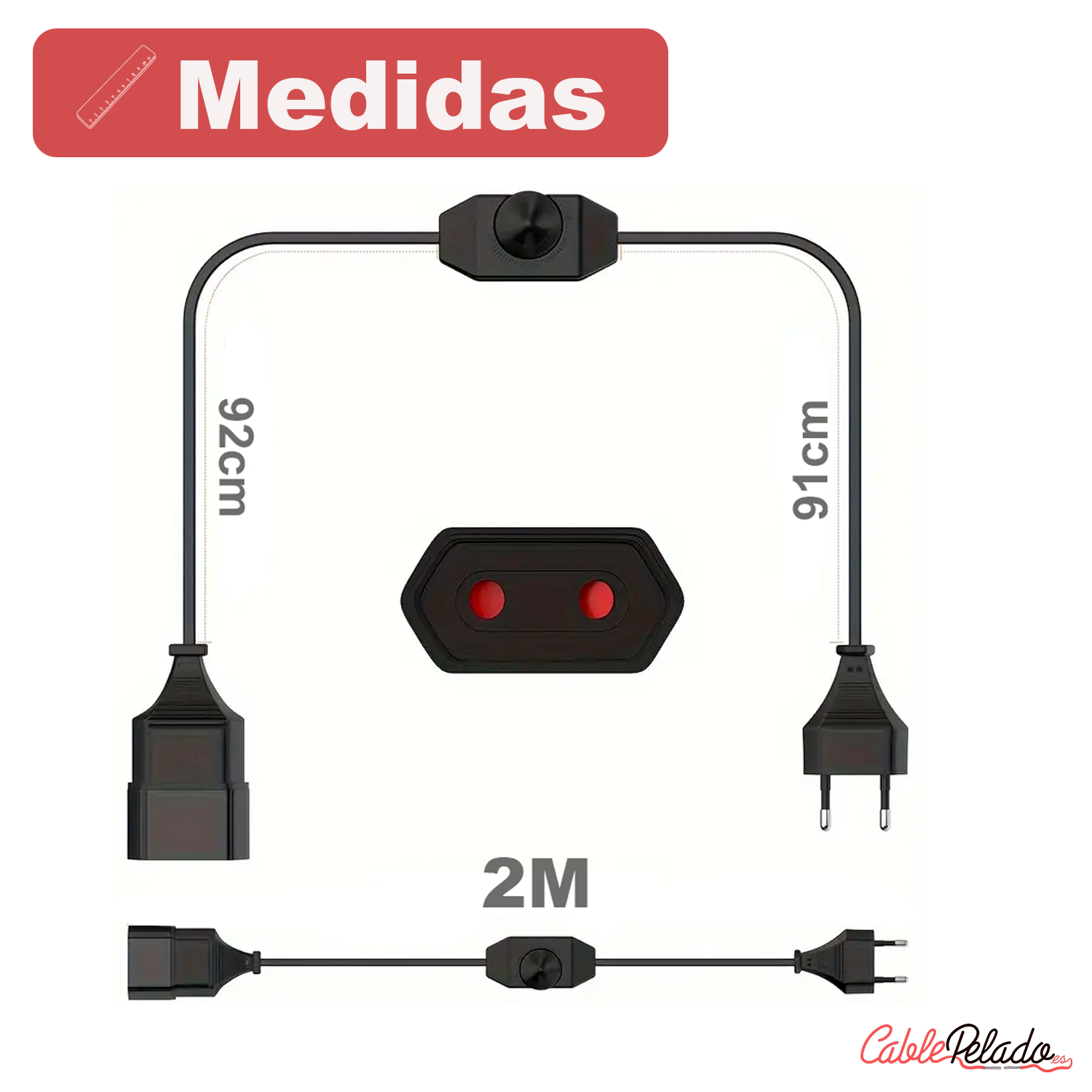 Cable alimentación con dimmer regulador intensidad 2 M Negro