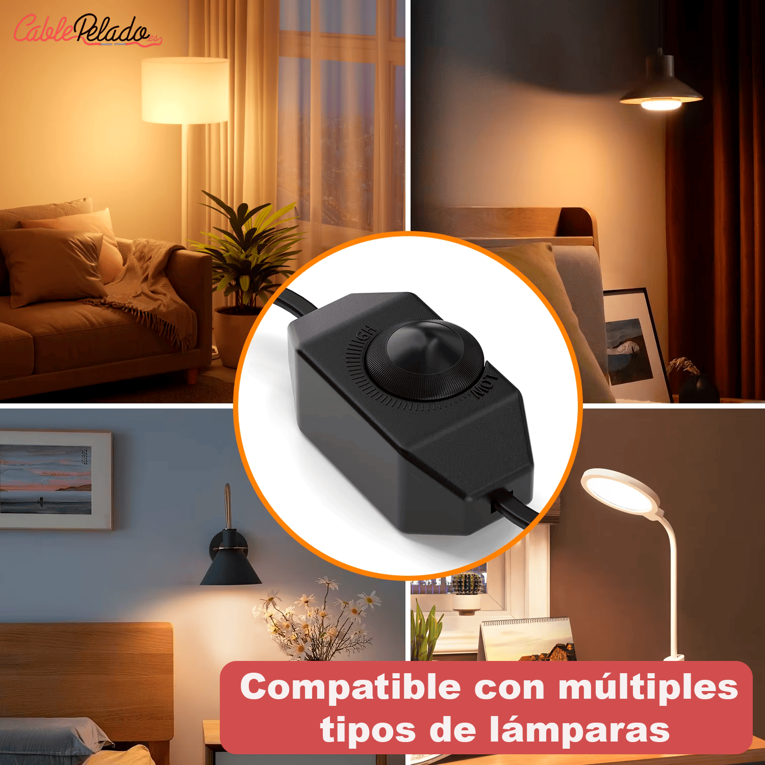 Cable alimentación con dimmer regulador intensidad 2 M Negro