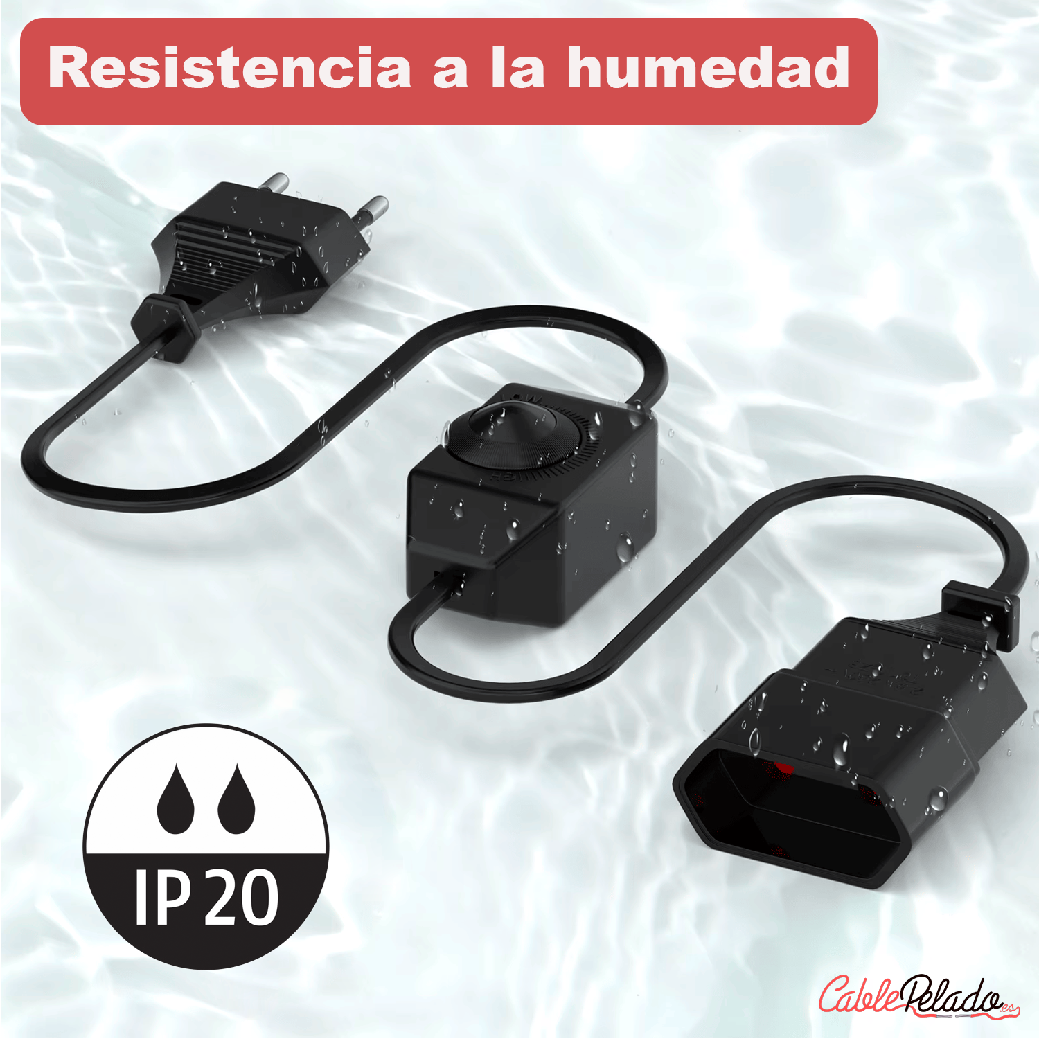 Cable alimentación con dimmer regulador intensidad 2 M Negro