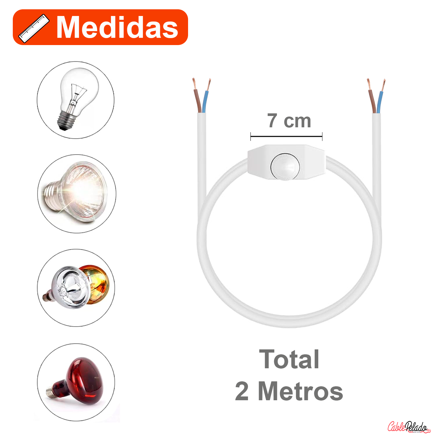 Cable alimentacion con regulador intensidad 2 M Blanco