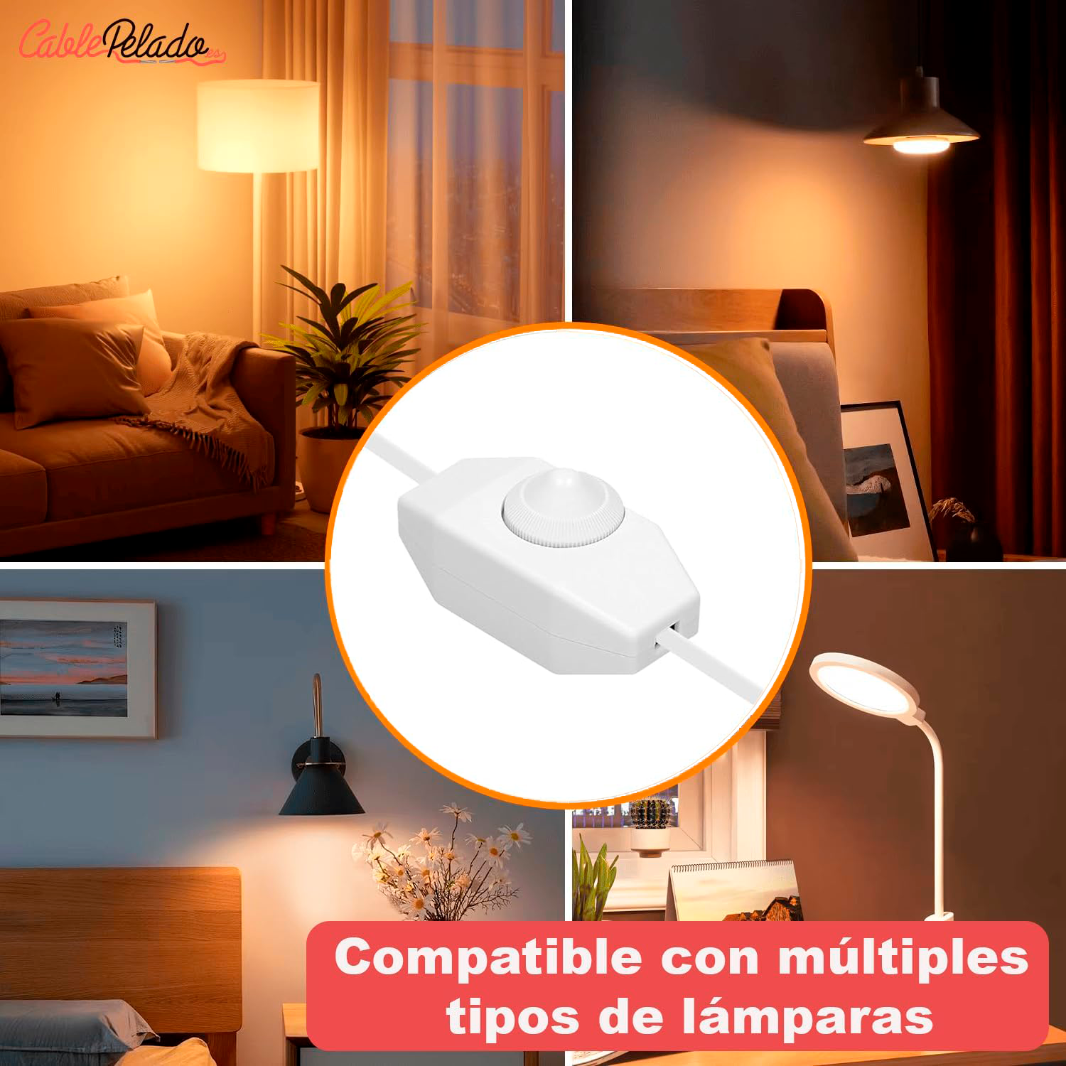 Cable alimentacion con regulador intensidad 2 M Blanco
