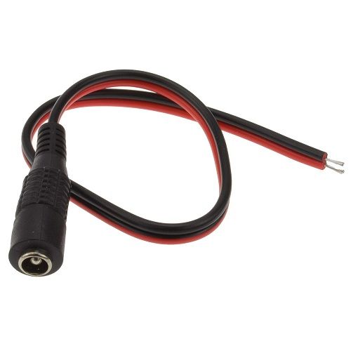 Cable alimentacion DC 5.5x2.1 mm hembra para CCTV 0.30 M rojo-negro
