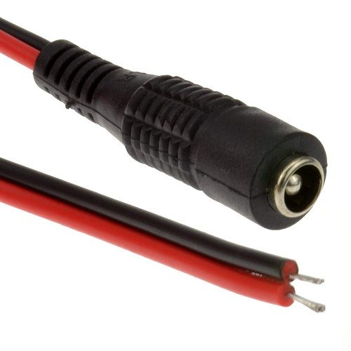 Cable alimentacion DC 5.5x2.1 mm hembra para CCTV 0.30 M rojo-negro