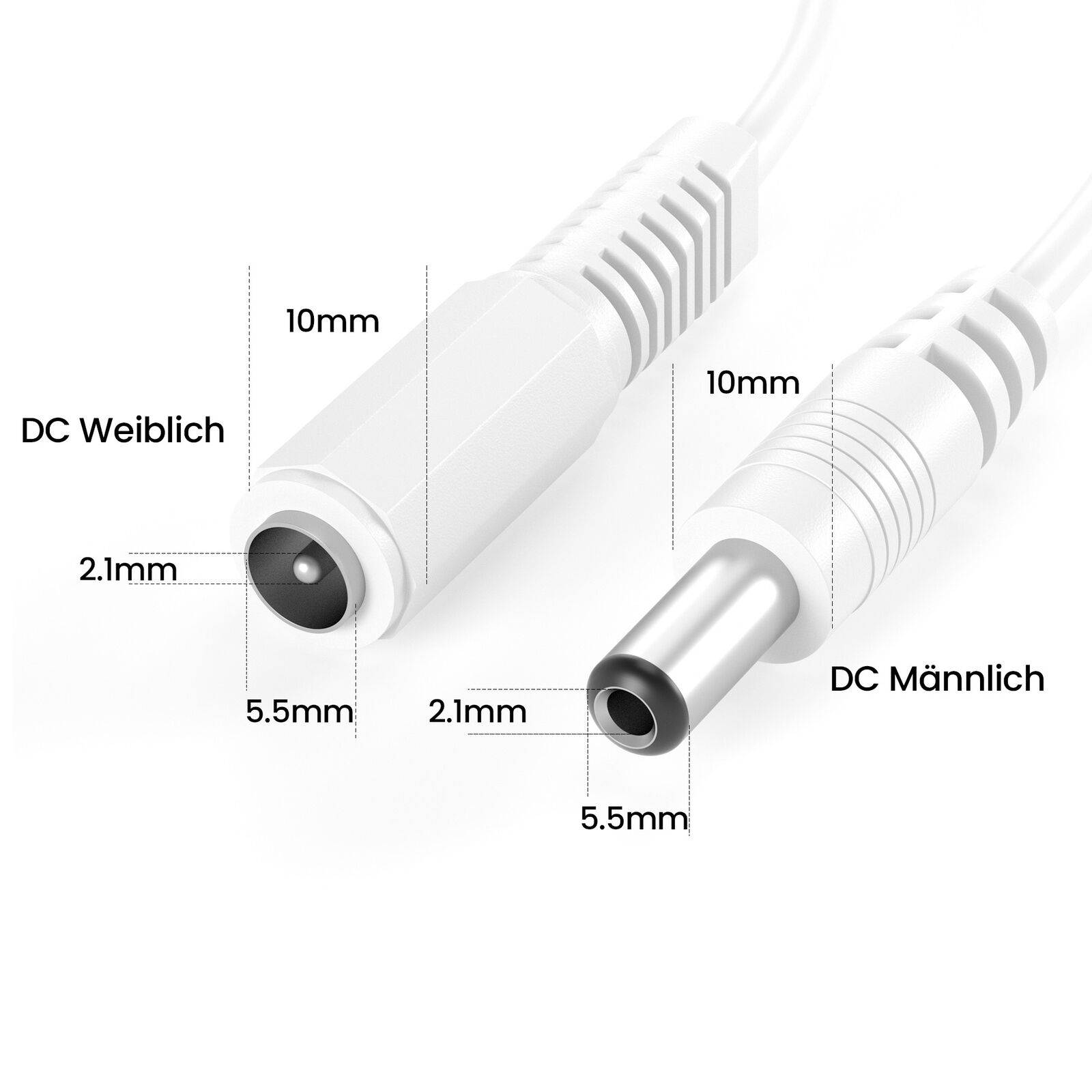 Cable alimentacion DC hembra-macho 5.5 x 2.1 mm 3 M Blanco