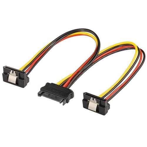 Cable alimentacion SATA macho a 2x SATA hembra acodado 0.20 M Multicolor
