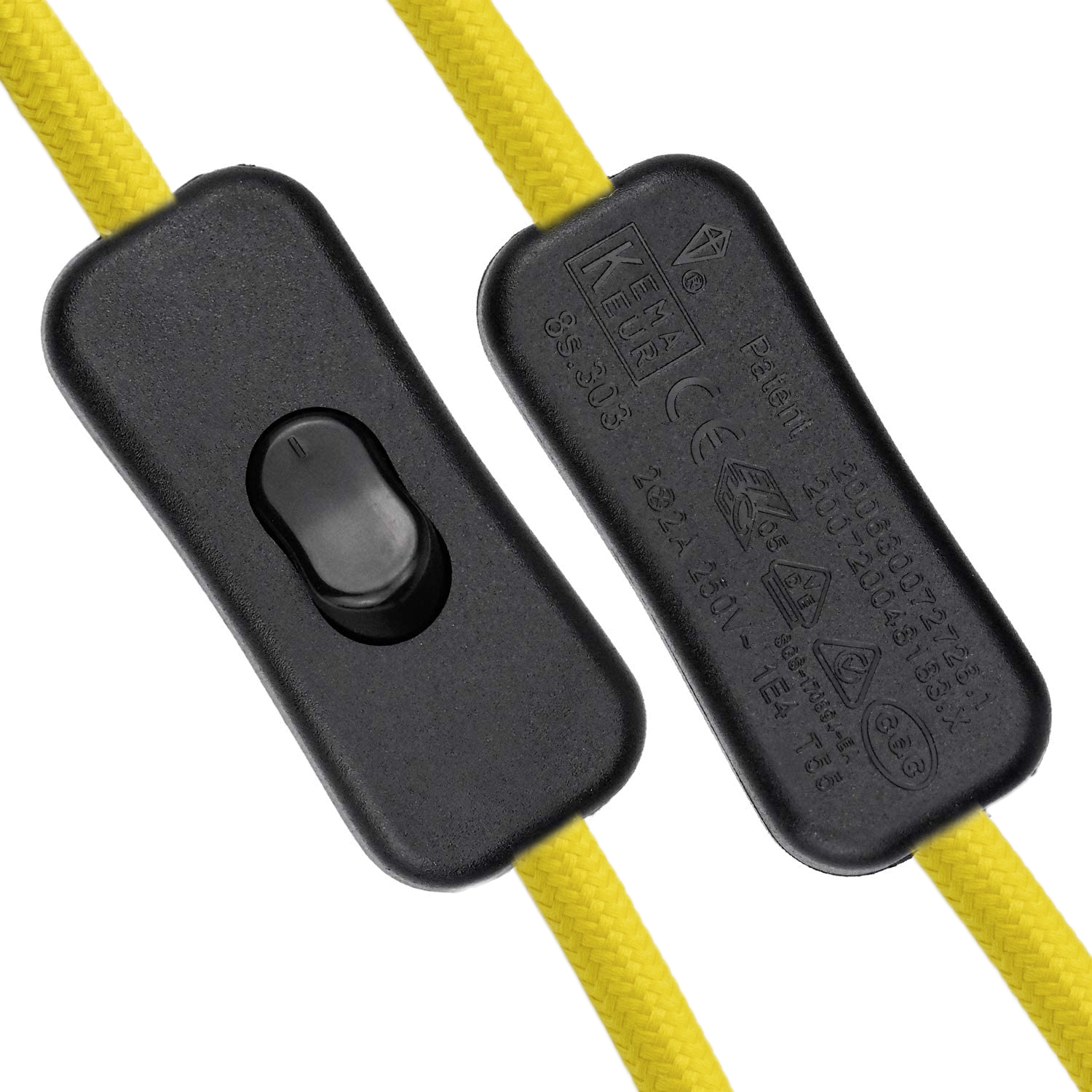 Cable alimentacion trenzado portalampara E27 con interruptor 2 M Amarillo