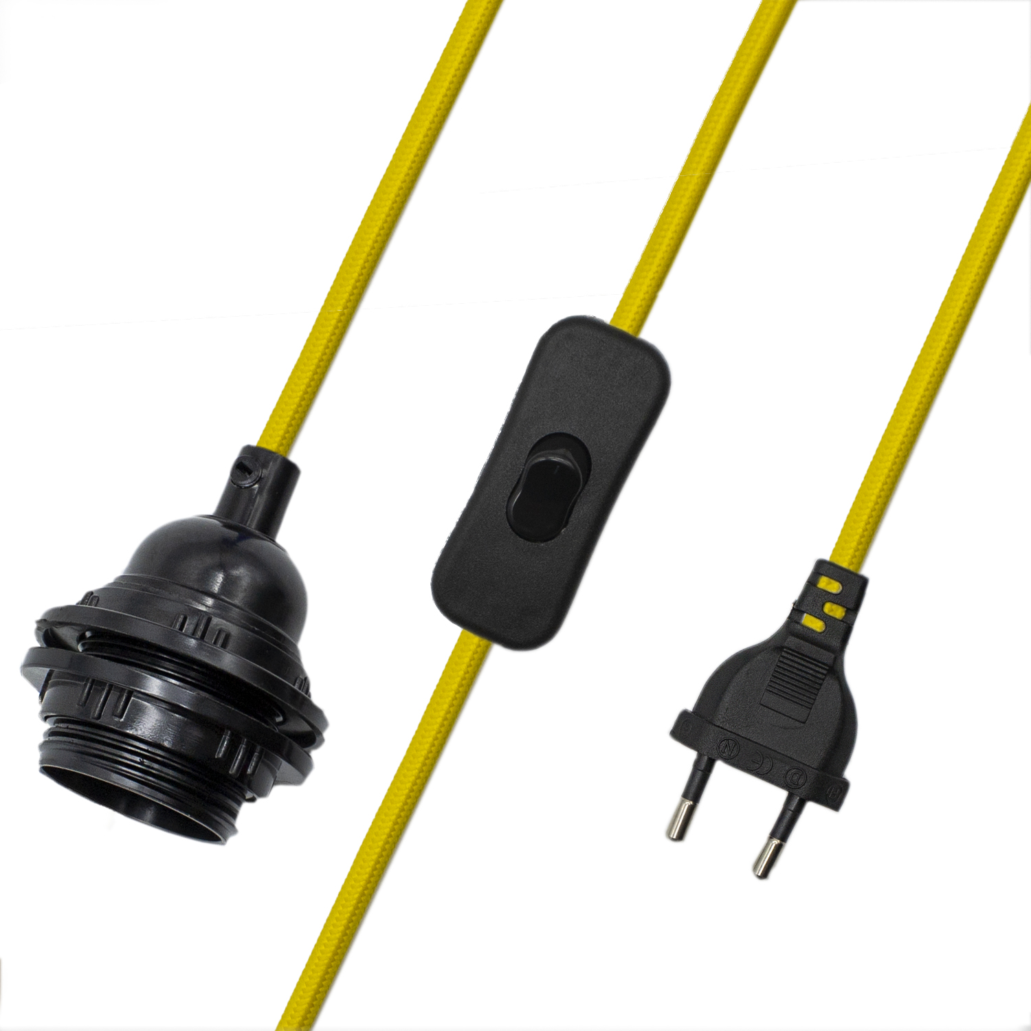 Cable alimentacion trenzado portalampara E27 con interruptor 2 M Amarillo