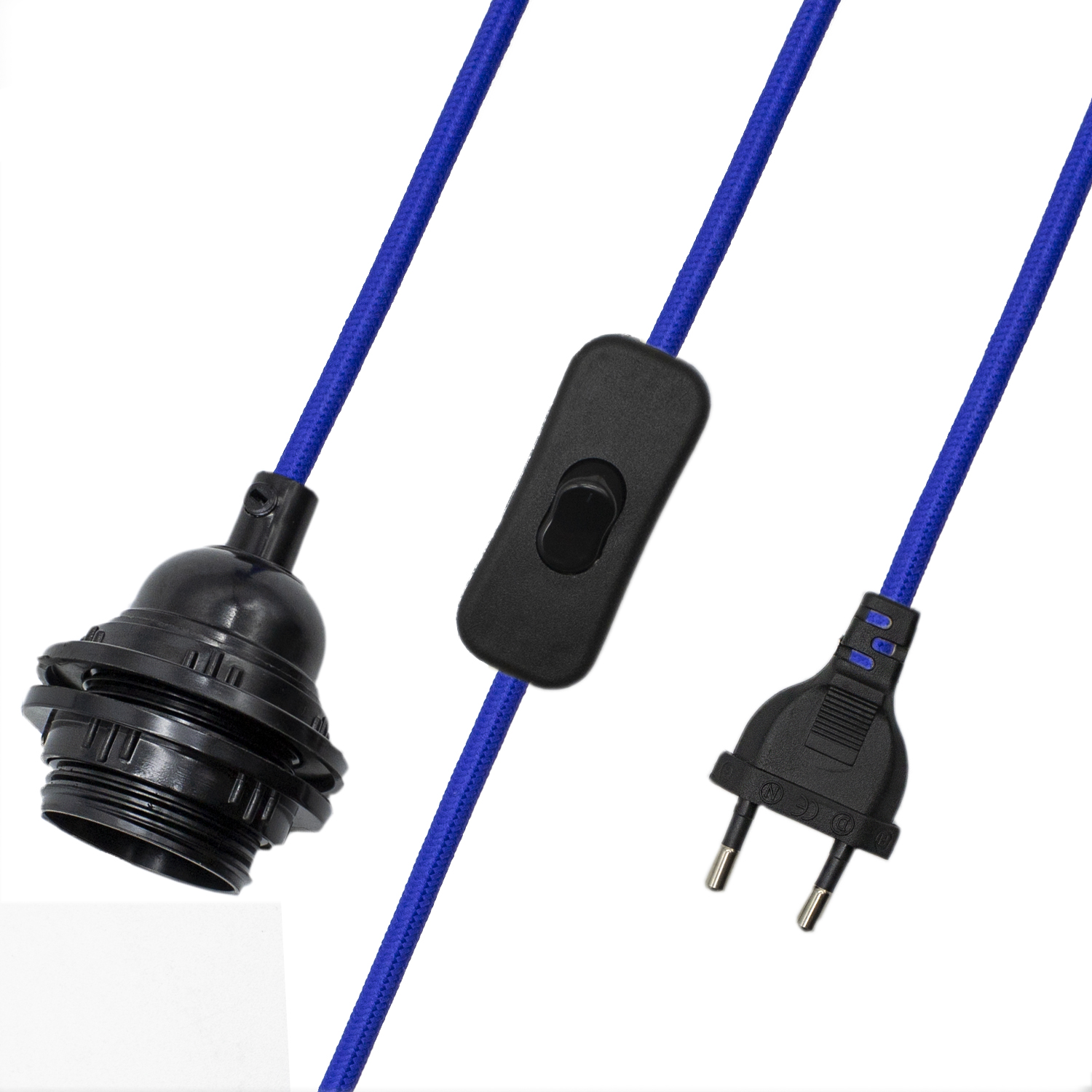 Cable alimentacion trenzado portalampara E27 con interruptor 2 M Azul