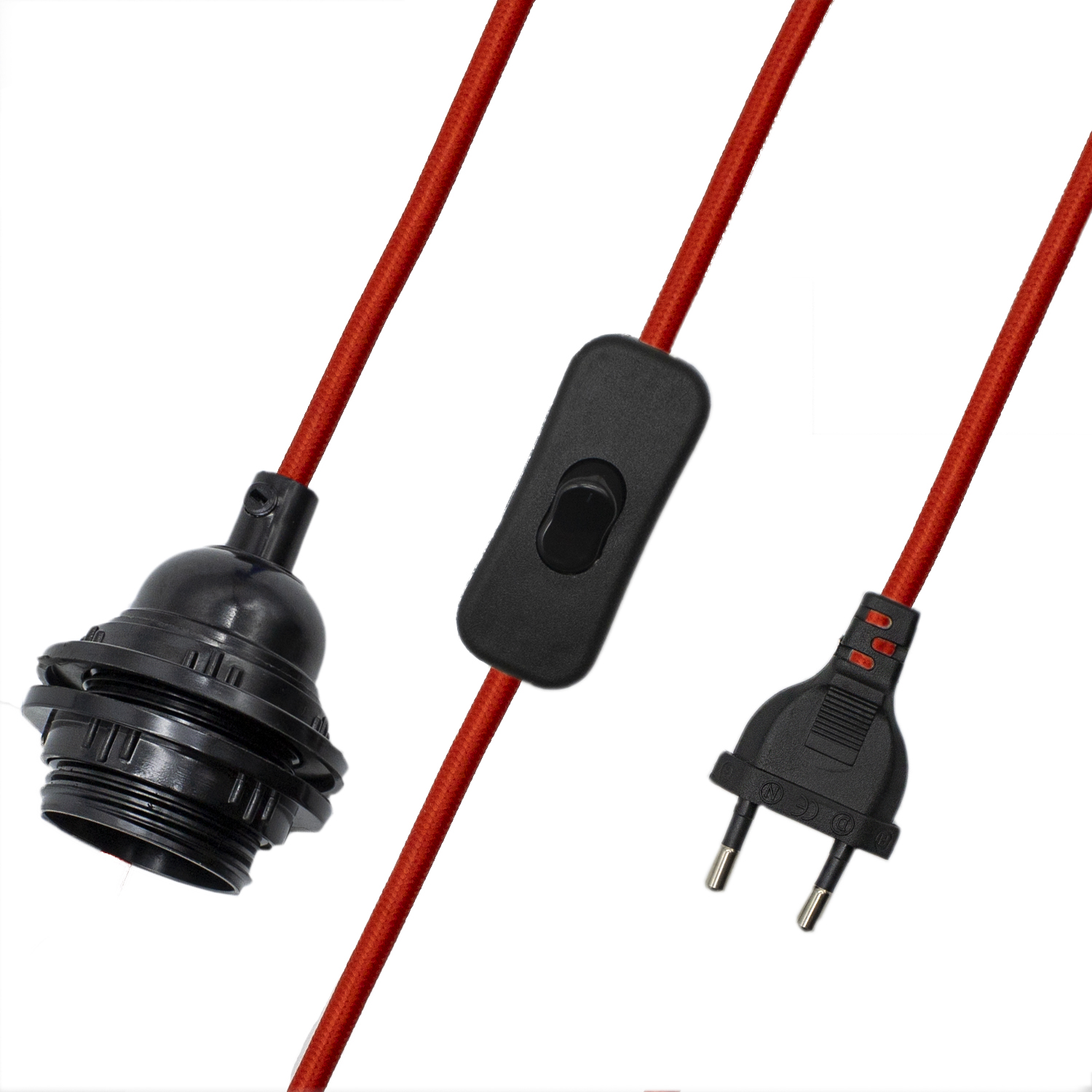 Cable alimentacion trenzado portalampara E27 con interruptor 2 M Rojo