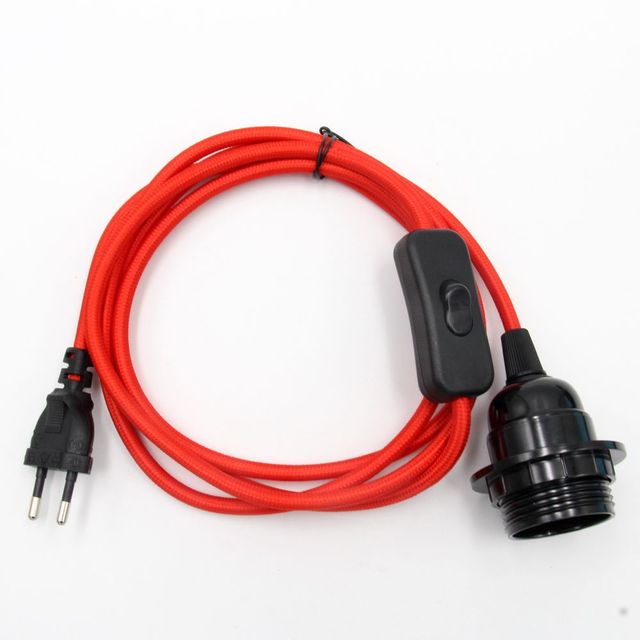 Cable alimentacion trenzado portalampara E27 con interruptor 2 M Rojo