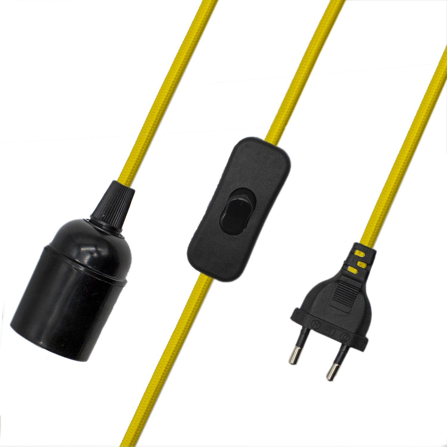 Cable alimentacion trenzado portalampara E27 interruptor 1.5 M Amarillo