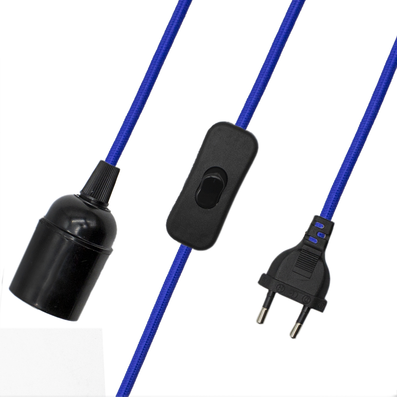 Cable alimentacion trenzado portalampara E27 interruptor 1.5 M Azul
