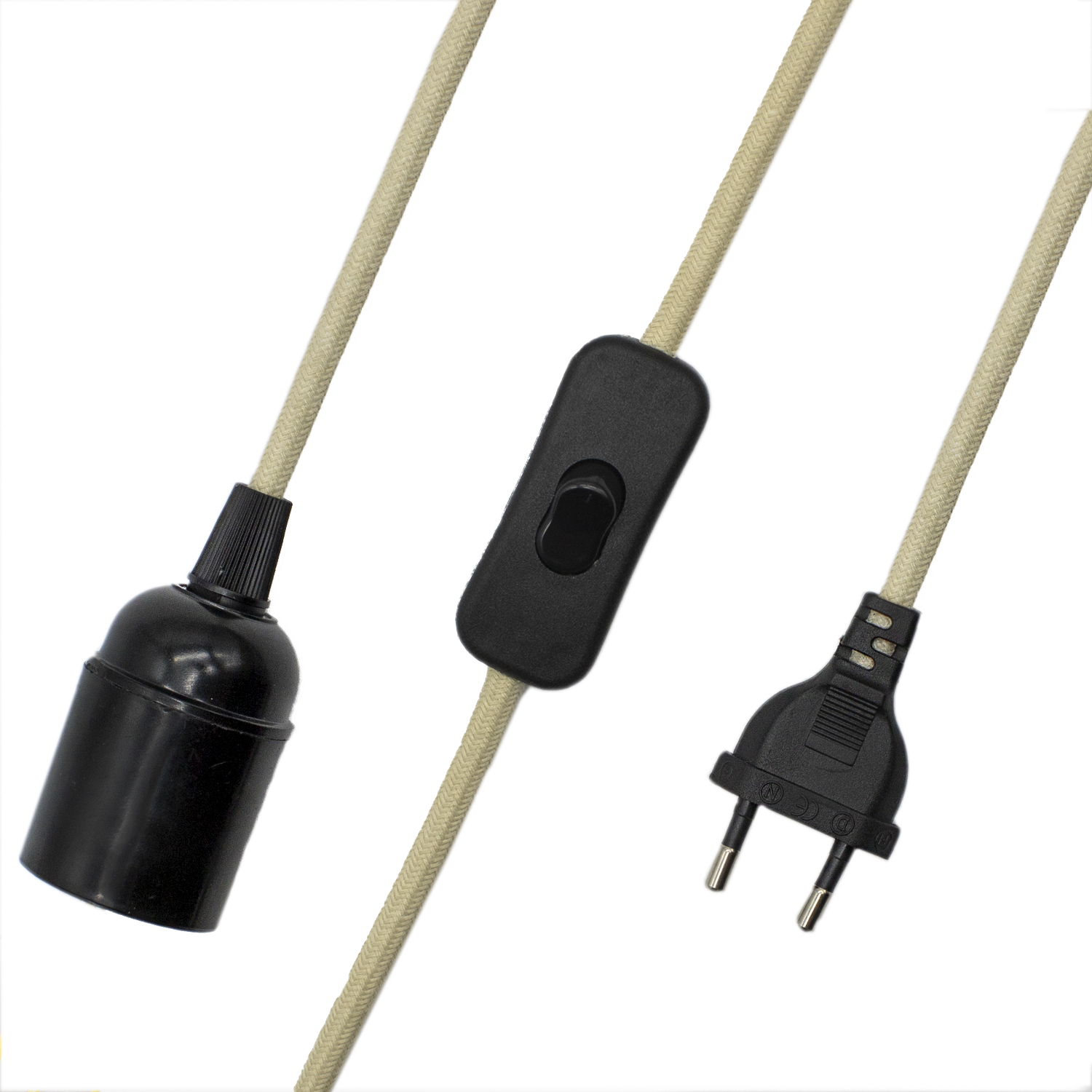Cable alimentacion trenzado portalampara E27 interruptor 1.5 M Beige