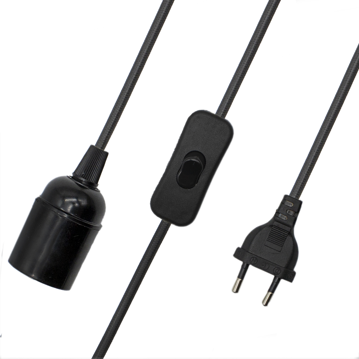 Cable alimentacion trenzado portalampara E27 interruptor 1.5 M Negro