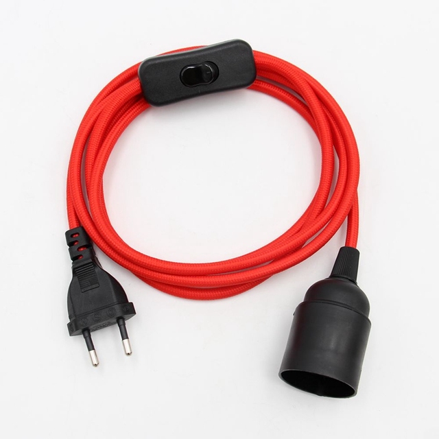 Cable alimentacion trenzado portalampara E27 interruptor 1.5 M Rojo