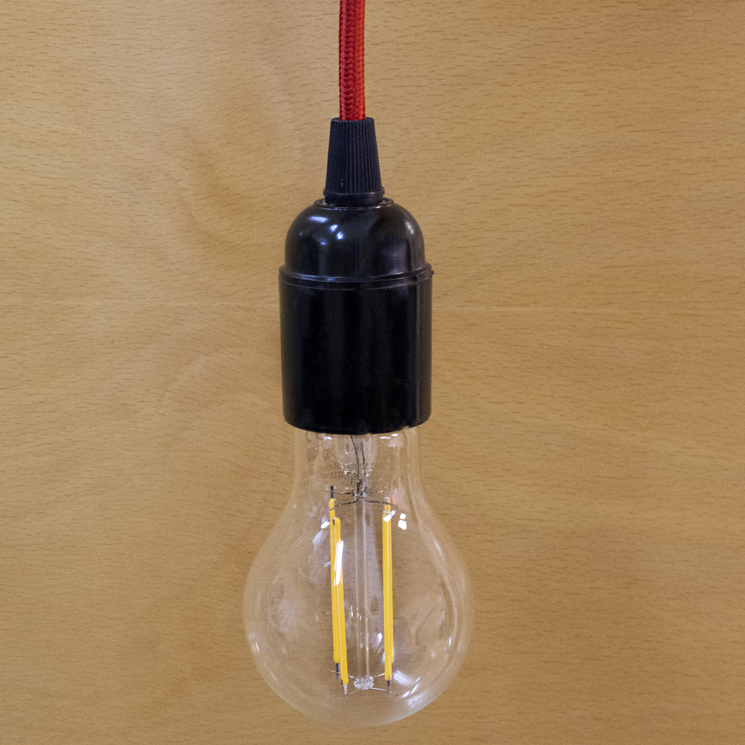 Cable alimentacion trenzado portalampara E27 interruptor 1.5 M Rojo